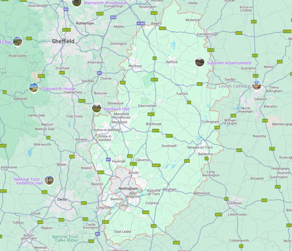 Map of Nottinghamshire